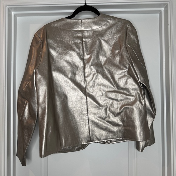 *NWT* Vintage Women’s Jaclyn Smith Faux Leather Metallic Pewter Jacket Sz XL - Picture 8 of 9